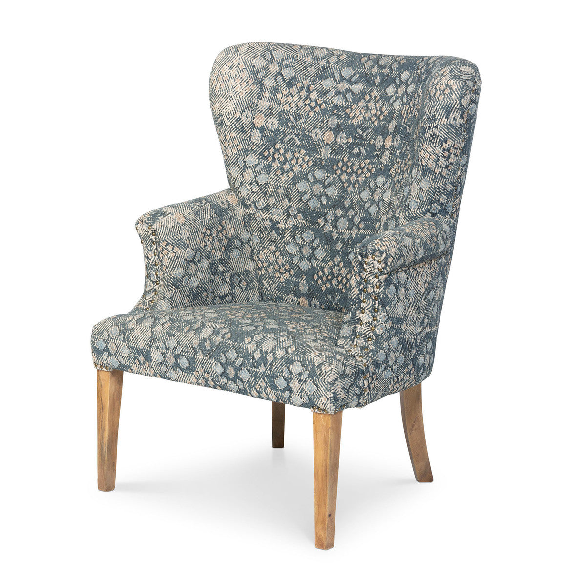Estella Floral Texture Pattern Blue With Tan Upholstered Arm Chair