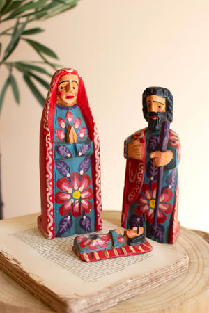 Colorful Painted Wood, Set of 3, Mary, Josephy and Baby Jesus