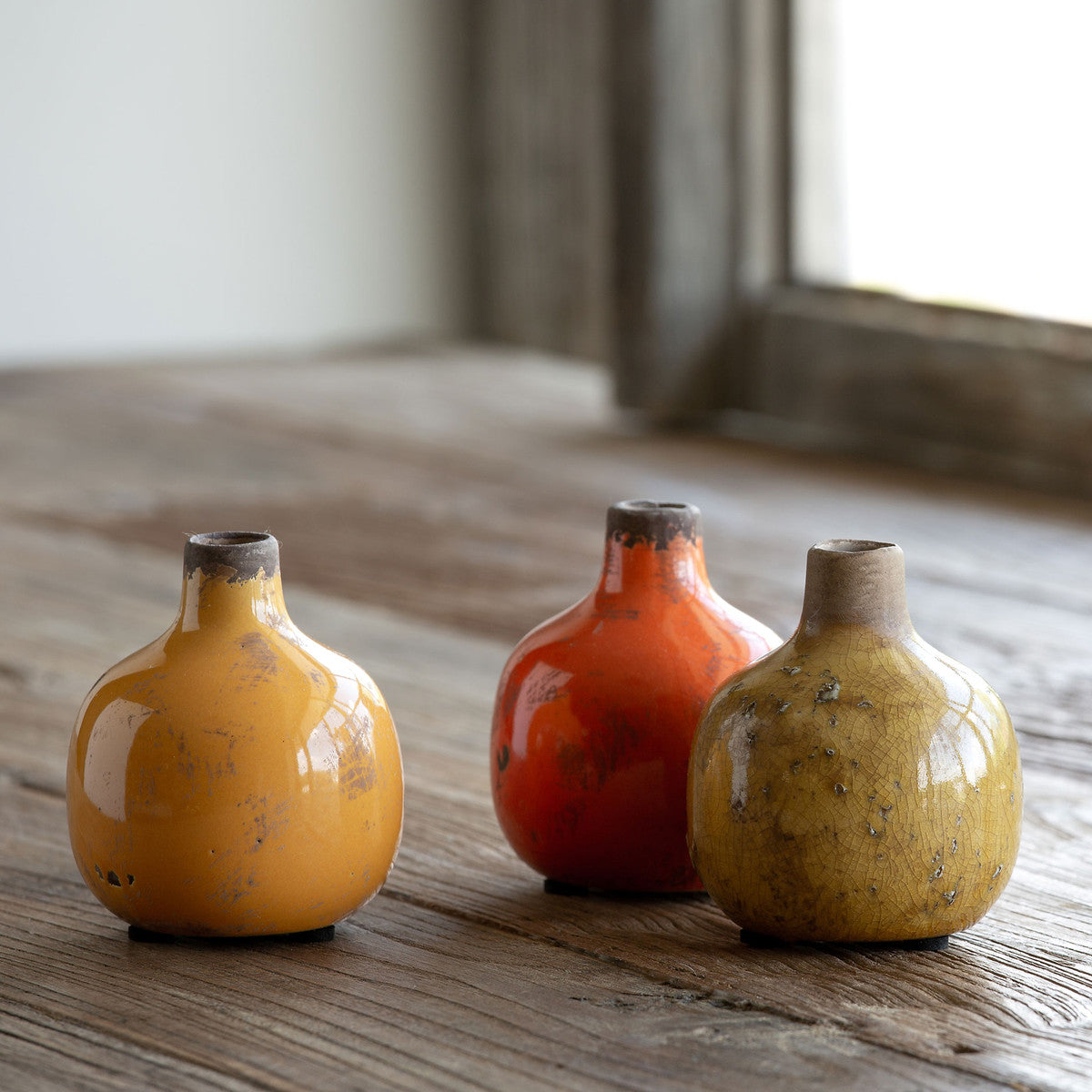 Glazed Stoneware Bud Vase Yellow-Orange, Set of 12