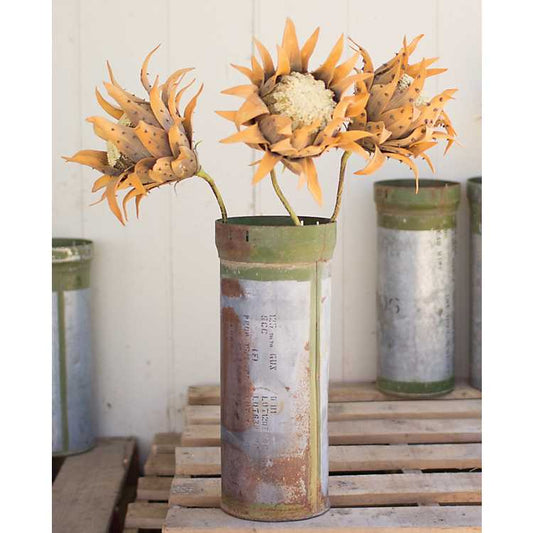 reclaimed ammunition garden container with metal yellow flowers 