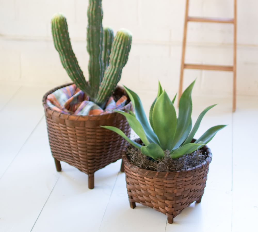 Round Woven Brown Miles Basket Planter with Feet, Set of 2