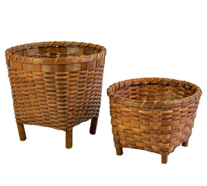 Round Woven Brown Miles Basket Planter with Feet, Set of 2