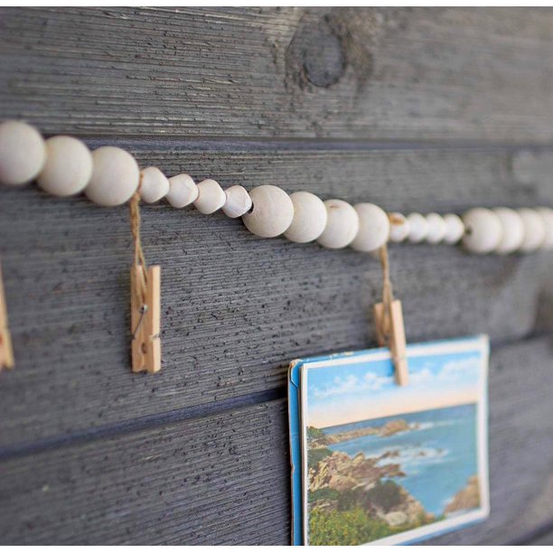 Wooden Garland With Clothes Pin Off-White Photo/Card Holder