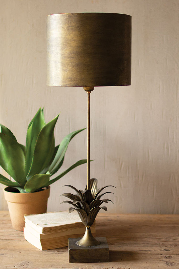 Antique Gold Metal Leaf Accent Table Lamp With Metal Shade
