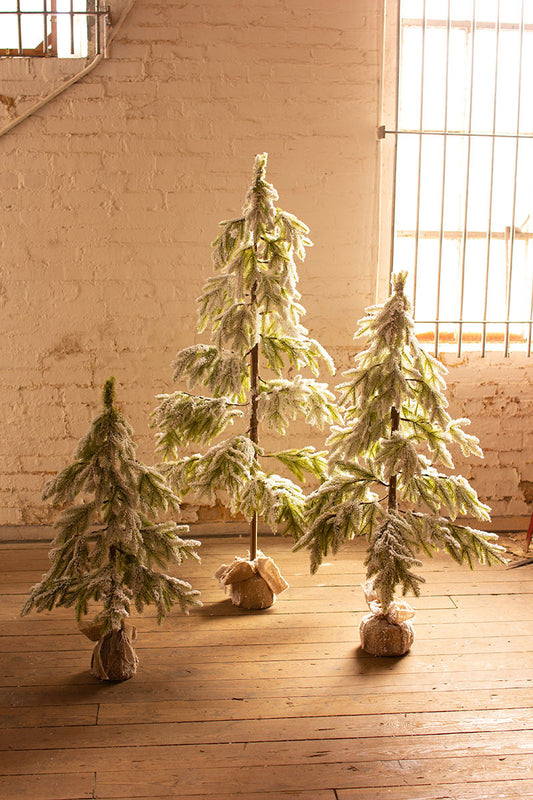 artificial frosted Christmas tree set of 3 brick wall 