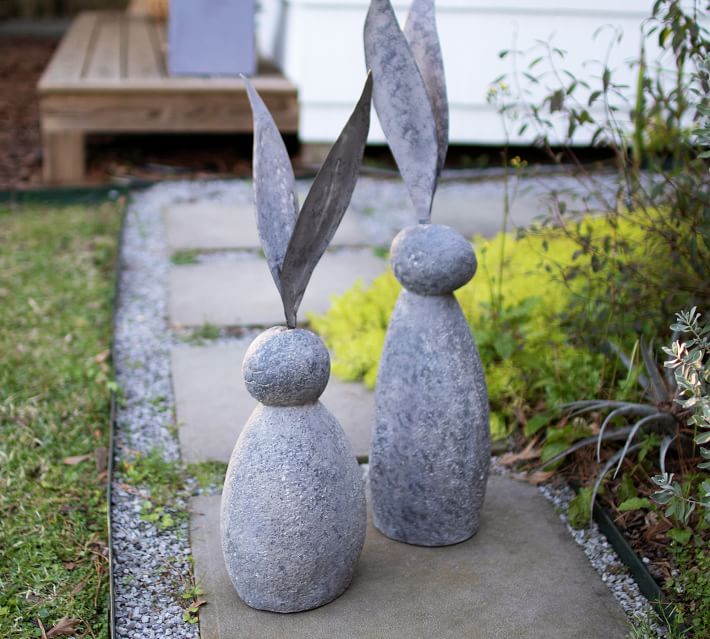 Easter Decorative Stone & Metal Rabbit