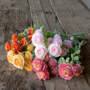 Faux Field Assorted Colors Gathered Ranunculus Bundle, Set of 12 in 4 Assorted Colors Colonial House of Flowers Atlanta Plants Vases Containers Florist Weddings Events Georgia Southern South 