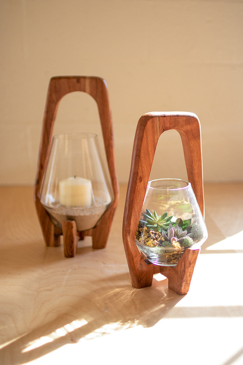 Oval Wood And Glass Lantern + Terrarium