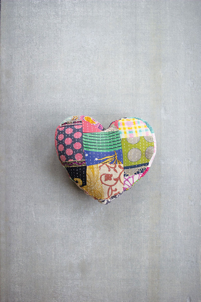 Heart Shape Valentine Kantha Pillow