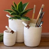 set of 3 tall coiled white cotton storage baskets by Kalalou