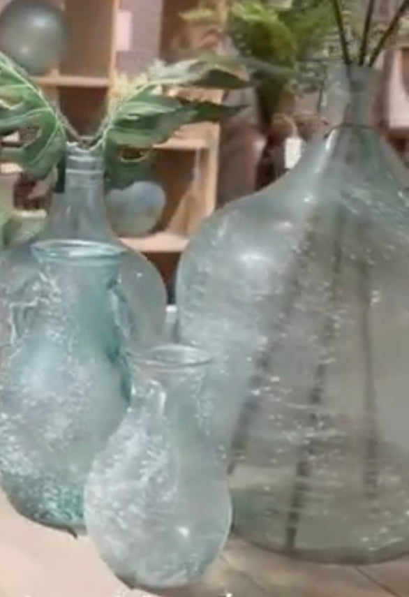 Frosted Seafoam Glass Vase Collection