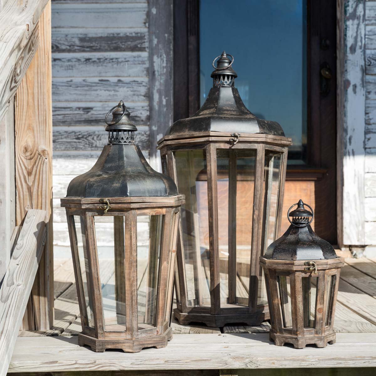 Wood & Galvanized Metal Hillcrest Lanterns by Park Hill Collection, Set of 3 - Colonial House of Flowers | Atlanta