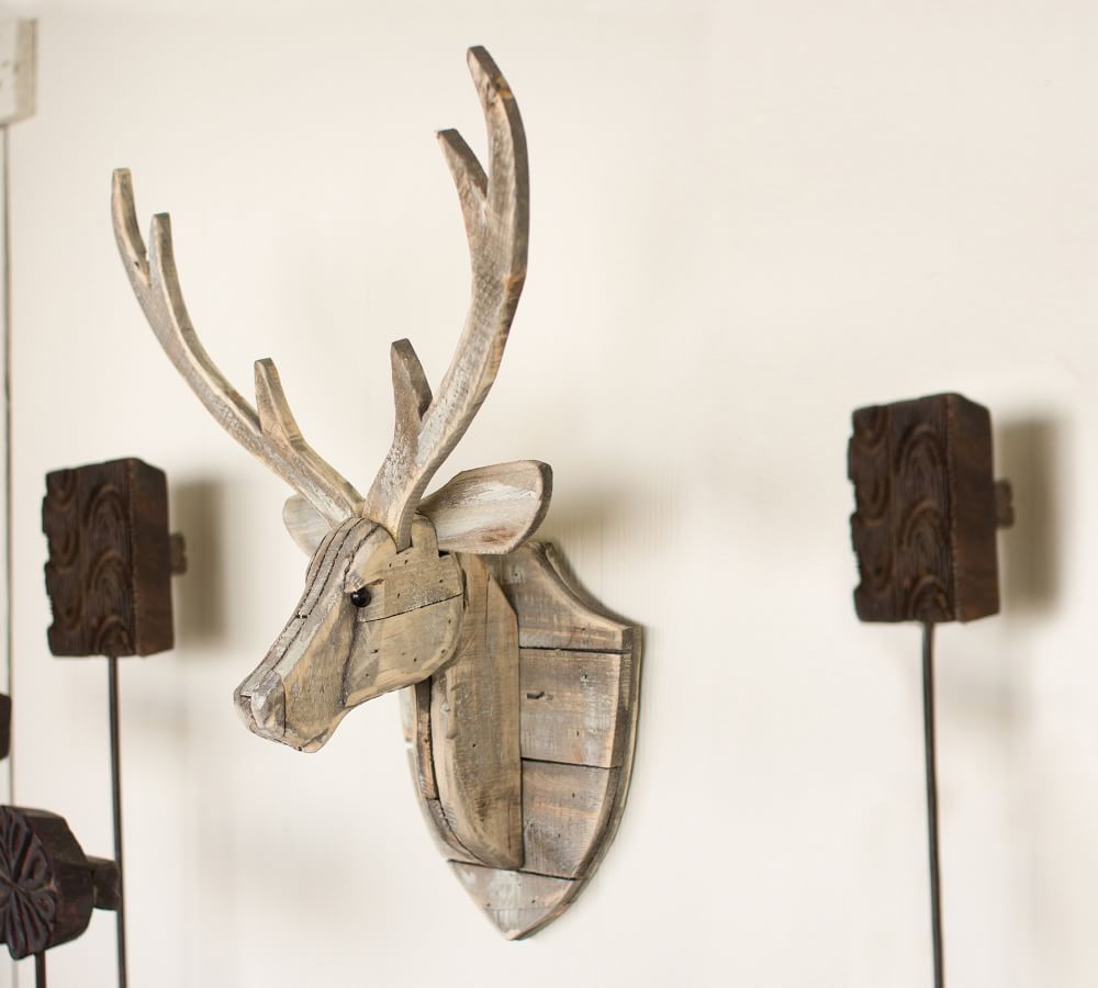 Recycled Wood Deer Head Wall Art Hanging