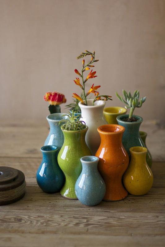 Multicolored Ceramic Bud Vase, Set of 13
