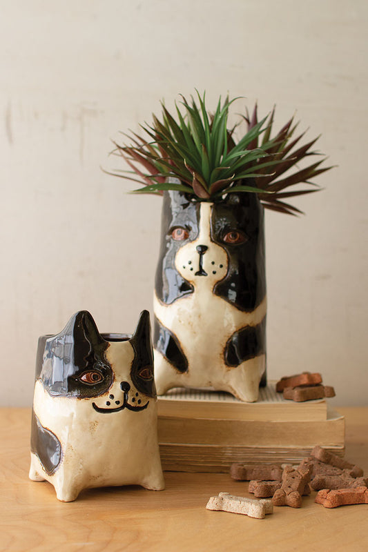 Ceramic Dog Planters, Set of 2