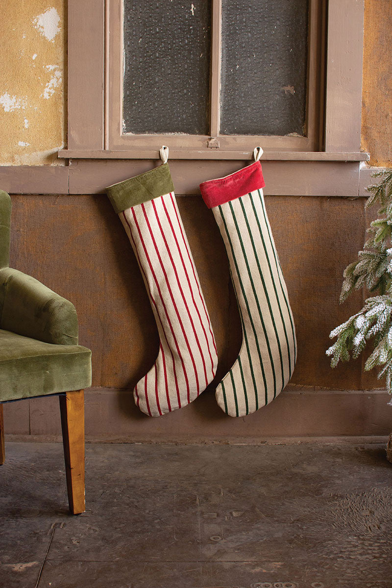 Giant Striped Christmas Stockings with Velvet Collar, Set of 2