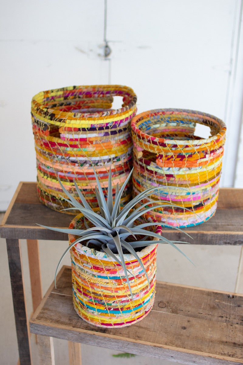 recycled kantha hampers, set of 3