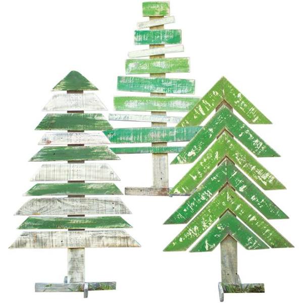 Recycled Wood Christmas Trees with Stands, Set of 3