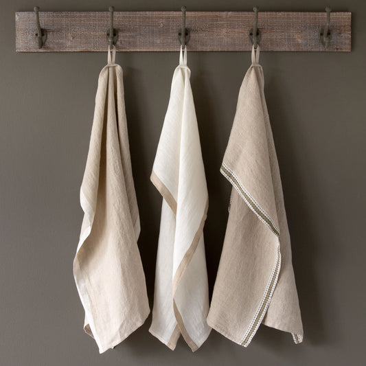 Soft Linen Banded Dish Towel Set, Set of 6