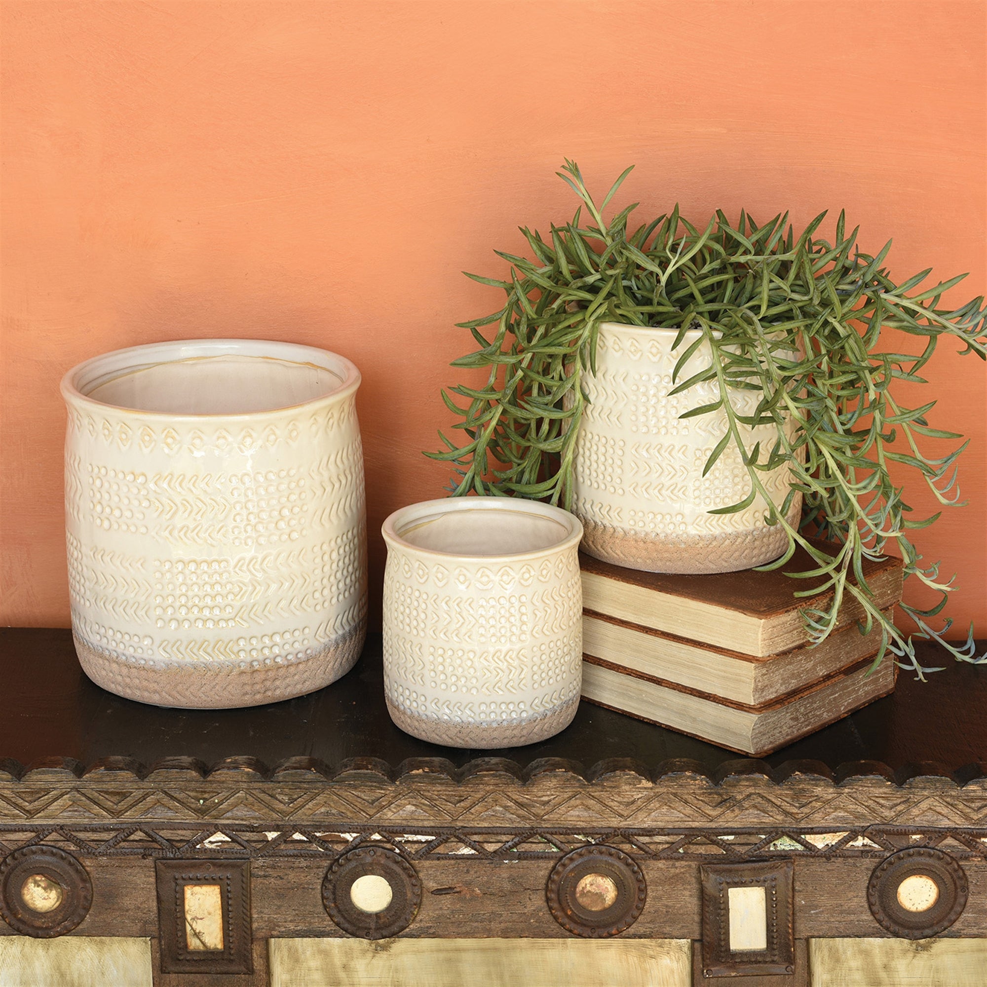 Cheyenne Cachepot Ceramic White Vase Collection by HomArt, Set of 4