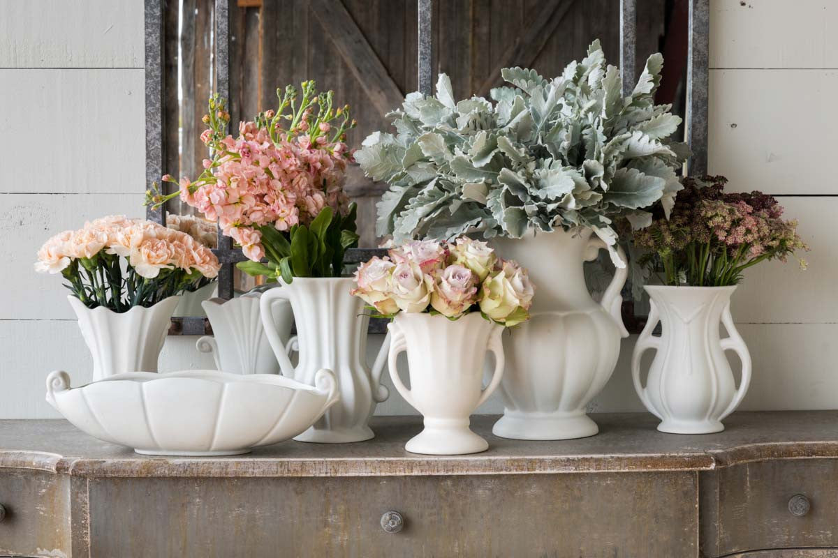 Vintage Style Flower Vase Collection Set of 4 Colonial House of Flowers Atlanta Plants Vases Containers Florist Weddings Events Georgia Southern South 