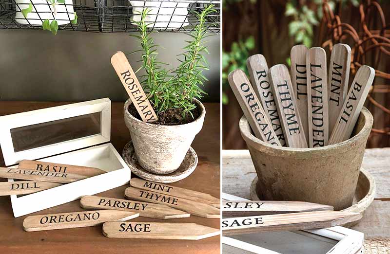Wooden Herb Plant Stake Garden Markers in Wooden Box, Set of 9