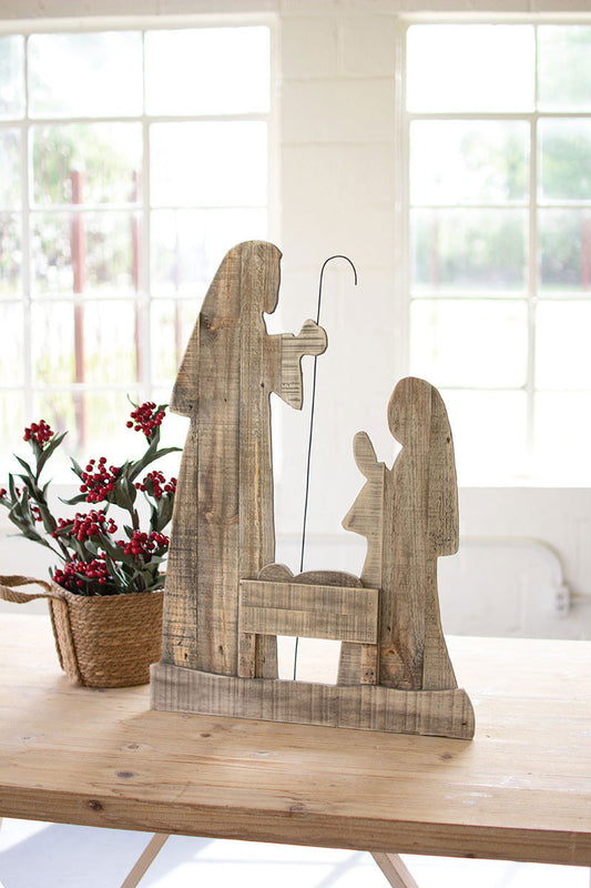 Wood Nativity With Stand