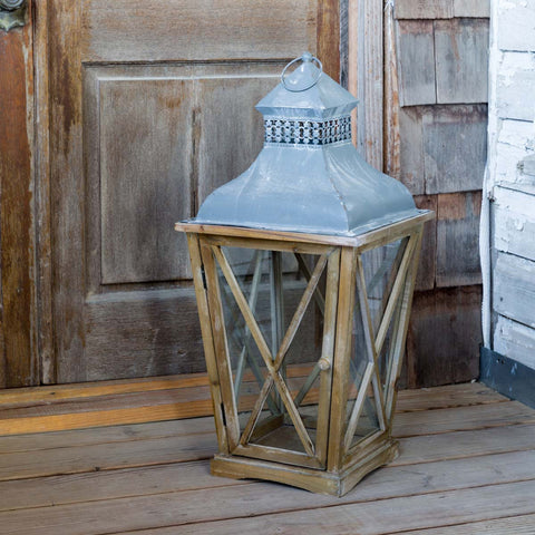 Distressed wood finish with aged metal top Tudor Lantern Home & Garden Decor in Atlanta, Georgia